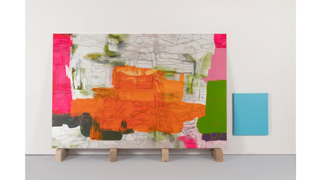 Pedro Calapez - A quinta parede, Técnica mista sobre tela e tijolos refratários, 214 x 370cm