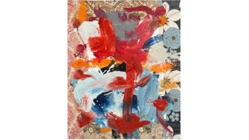 Jorge Galindo - Os uivos das celas, 18, 2023, Óleo e papel de parede sobre tela, 120 x 100cm