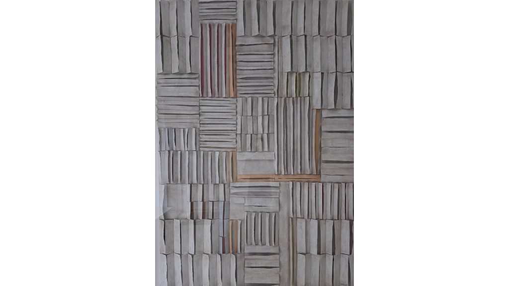 Gerardo Burmester - Sem título (Série Janelas), 2025, Papeis pintados colados sobre madeira, 200 x 150cm